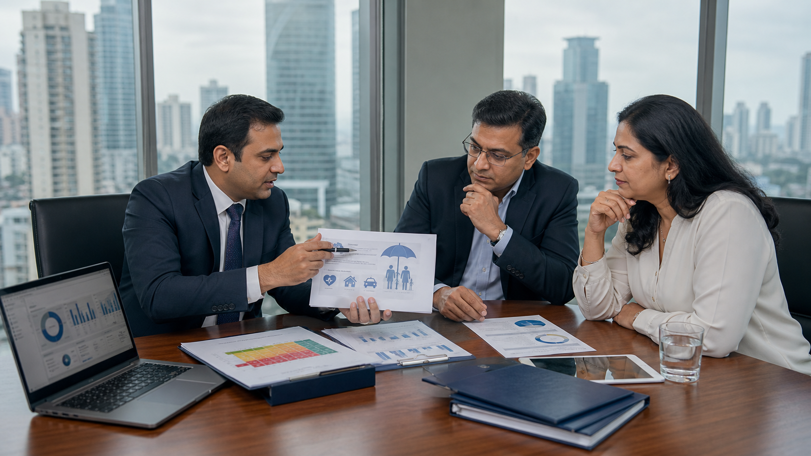 Indian insurance broker presenting business and life insurance solutions